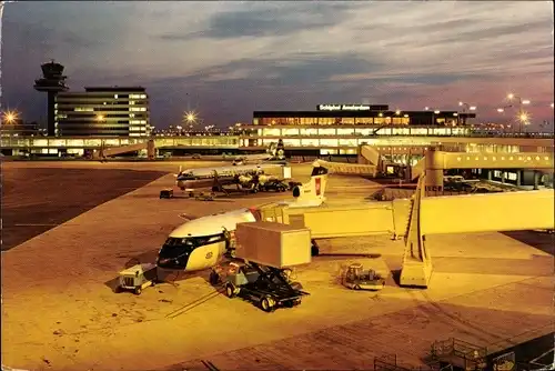 Ak Amsterdam Nordholland Niederlande, International Airport Schiphol, Nachtaufnahme