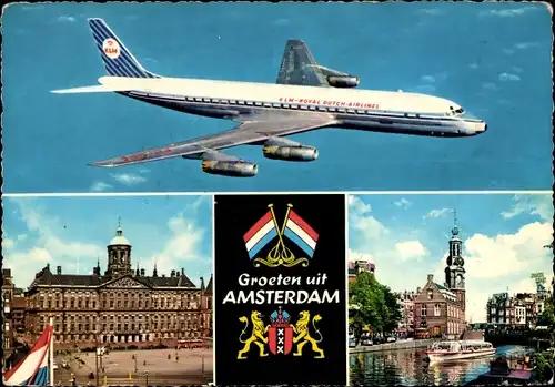 Wappen Ak Amsterdam Nordholland Niederlande, International Airport Schiphol, Passagierflugzeug