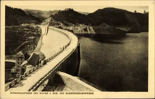 Ak Pilchowice Mauer Wleń Lähn Schlesien, Bobertalsperre mit Elektrizitätswerk