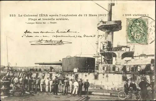 Ak Französisches Kriegsschiff, Le Cuirassé Iena apres l'explosion du 12 Mars 1907