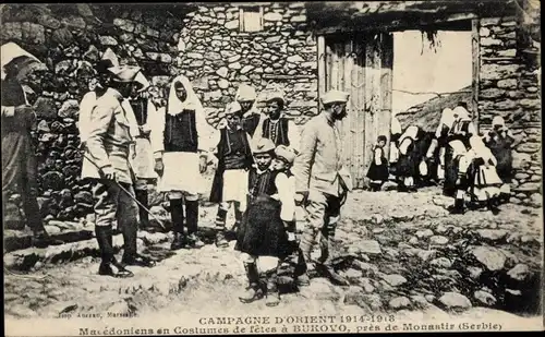 Postkarte Bukovo Mazedonien, Souvenir d&#39;Orient 1914 bis 1918, Mazedonier in festlichen Kostümen