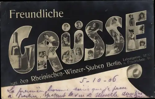 Buchstaben Ak Berlin Mitte, Friedrichstraße 96, Rheinische Winzer-Stuben, Leipzigerstraße 31/32