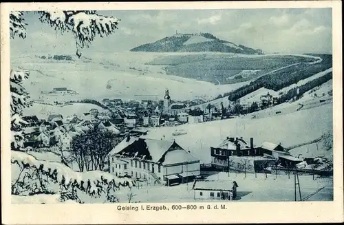 Ak Geising Altenberg Erzgebirge, Panorama, Kirche, Winteransicht
