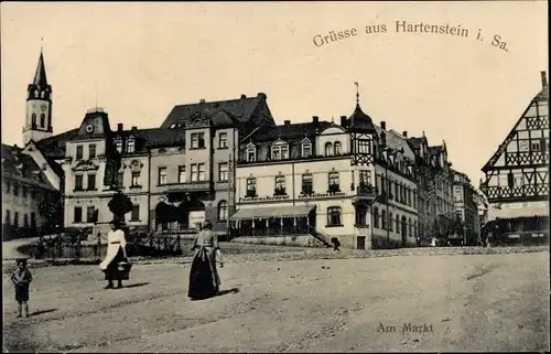 Ak Hartenstein im Erzgebirge Sachsen, Markt