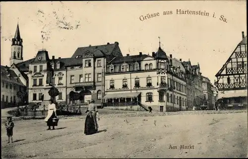 Ak Hartenstein im Erzgebirge Sachsen, Markt