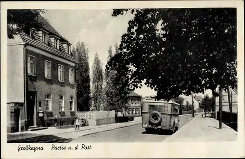 Ak Großkayna Braunsbedra Sachsen Anhalt, Partie an der Post, Bus
