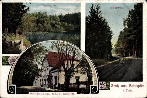 Ak Hainspitz Thüringen, Teichpartie, Waldpartie, Gasthaus am See