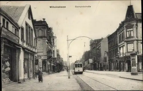 Ak Wilhelmshaven in Niedersachsen, Bismarckstraße, Straßenbahn Linie 3