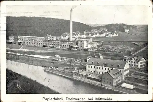 Ak Dreiwerden Rossau Mittelsachsen, Papierfabrik, Bahnstrecke, Güterwagons