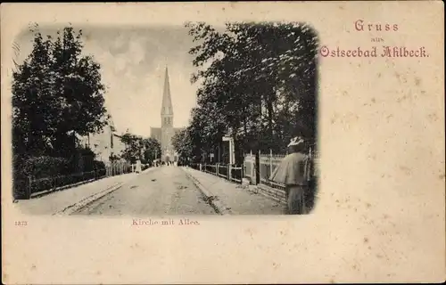 Ak Ostseebad Ahlbeck Heringsdorf auf Usedom, Kirche mit Allee