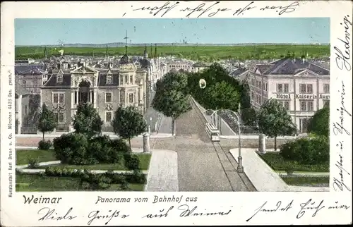 Ak Weimar in Thüringen, Panorama vom Bahnhof aus, Hotel Kaiserin Augusta