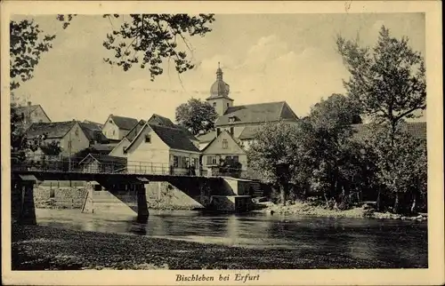 Ak Bischleben Erfurt in Thüringen, Blick auf Brücke und Ort, Kirche