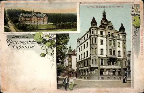 Ak Grünhain im Erzgebirge Sachsen, Genesungsheim, Verwaltungsgebäude