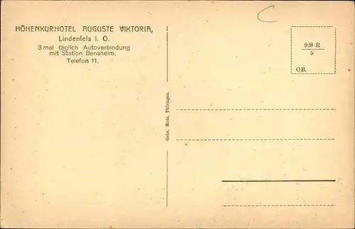 Ak Lindenfels im Odenwald Hessen, Höhenkurhotel Auguste Viktoria