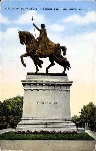 Ak Saint Louis Missouri USA, Statue von Saint Louis Forest Park