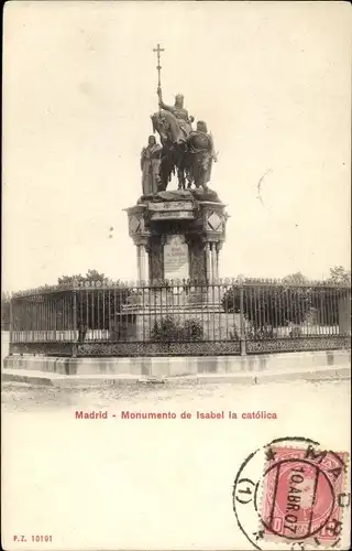 Ak Madrid Spanien, Monumento de Isabel la catolica