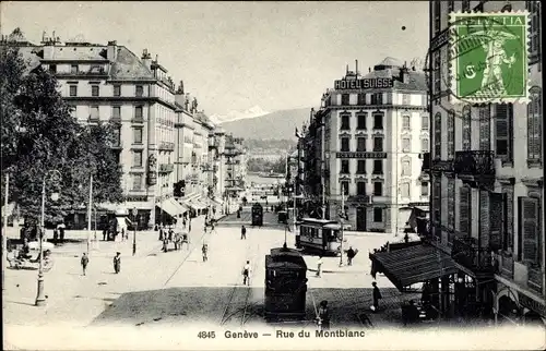 Ak Genève Genf Stadt, Rue du Montblanc, Hôtel Suisse, Schweizerhof, Hôtel des Voyageurs