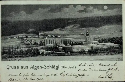 Mondschein Litho Aigen Schlägl Oberösterreich, Stift Schlägl