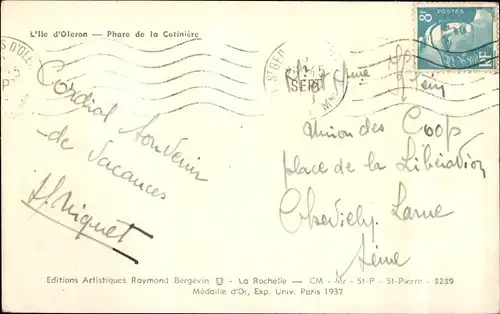 Ak Oléron Charente Maritime, Leuchtturm von Cotiniere