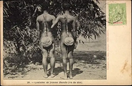 Ak Afrika, Kostüm der Banda-Frau, von hinten gesehen