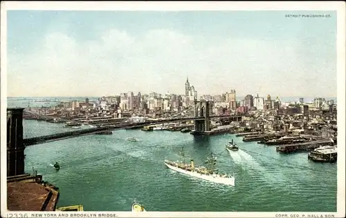 Ak New York City USA, Skyline mit Brooklyn Bridge