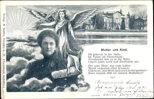 Gedicht Ak Mutter und Kind, Kronprinzessin Luise, Schuldvergebung,Engel