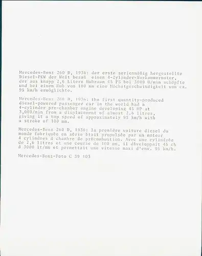 Foto Reklame, PKW, Auto, Mercedes Benz 260 D, Motor