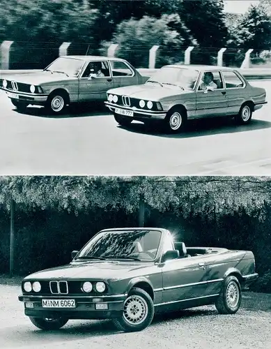 Foto Reklame, PKW, Auto, BMW 316, 320i 1975, 325i Cabrio 1985