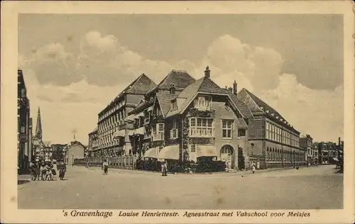 Ak 's Gravenhage Den Haag Südholland, Louise Henriettestraat, Agnesstraat met Vakschool