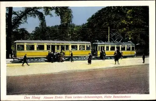 Ak Den Haag Südholland, Nieuwe Elektr. Tram Leiden-Scheveningen, Halte Bezuidenhout