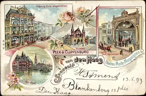 Litho Den Haag Südholland, Peek & Cloppenburg, Ingang Huis Wagenstraat, Huis Spuistraat