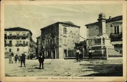 Ak Contursi Terme Campania, Piazza Garibaldi e Monumento ai Caduti