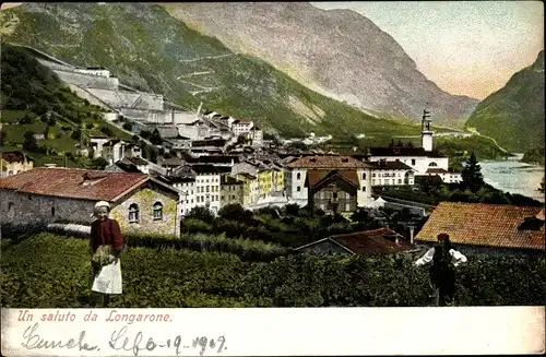 Ak Longarone Veneto, Blick auf den Ort