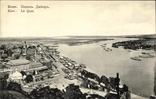 Ak Kiev Kiew Киев Ukraine, Stadtansicht mit Hafen