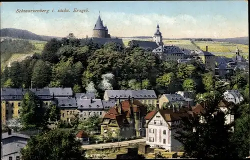 Ak Schwarzenberg im Erzgebirge Sachsen, Teilansicht mit Schloss