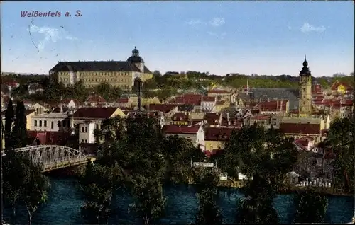 Ak Weißenfels an der Saale, Blick auf die Stadt, Schloss, Kirche, Brücke