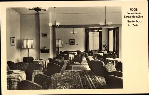 Ak Breitenbach Wetterzeube im Burgenlandkreis, FDGB Ferienheim Schneidemühle, Aufenthaltsraum