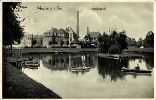 Ak Meerane in Sachsen, Ruderboote auf dem Gondelteich, Häuser, Fabrik