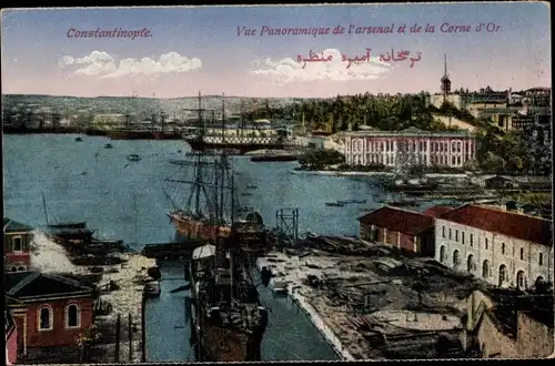 Ak Konstantinopel Istanbul Türkei, Vue panoramique de l'arsenal et de la Corne d'Or