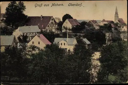 Ak Mohorn Wilsdruff Sachsen, Oderdorf, Teilortsansicht mit Kirchturm