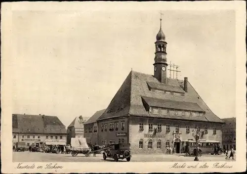 Ak Neustadt in Sachsen, Markt und altes Rathaus, Sparkasse