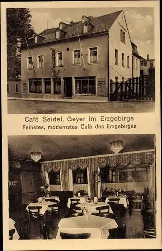 Ak Geyer im Erzgebirge Sachsen, Café Seidel, Innenansicht, Saal