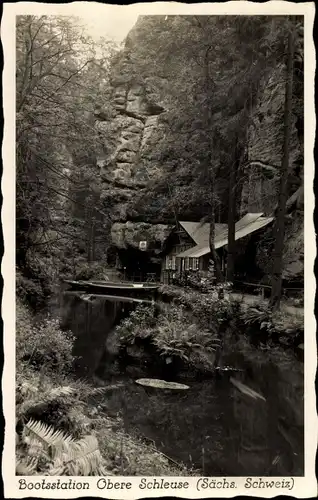 Ak Hinterhermsdorf Sebnitz Sächsische Schweiz, Obere Schleuse, Bootsstation