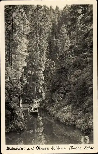 Ak Hinterhermsdorf Sebnitz Sächsische Schweiz, Obere Schleuse, Kahnfahrt