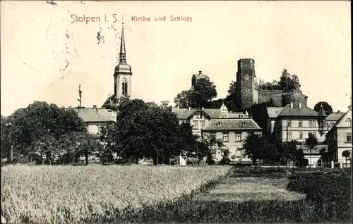 Ak Stolpen in Sachsen, Kirche und Schloss