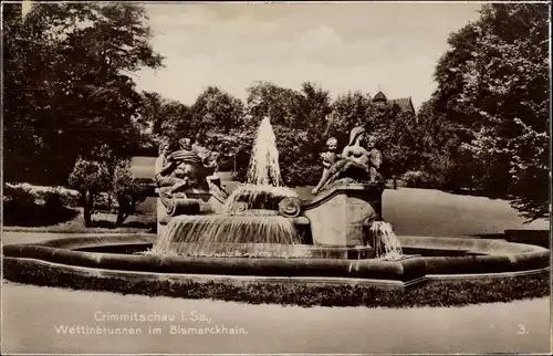 Ak Crimmitschau in Sachsen, Wettinbrunnen im Bismarckhain