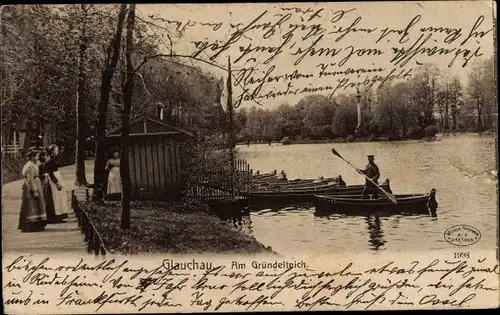 Ak Glauchau in Sachsen, Am Gründelteich