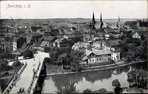 Ak Zwickau in Sachsen, Teilortsansicht, Kirchturm