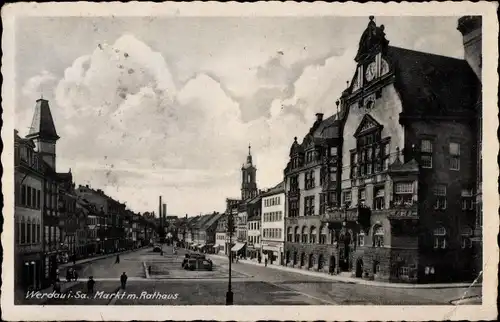 Ak Werdau in Sachsen, Markt mit Rathaus