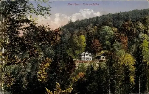 Ak Hartenstein im Erzgebirge Sachsen, Forsthaus Prinzenhöhle, Panorama